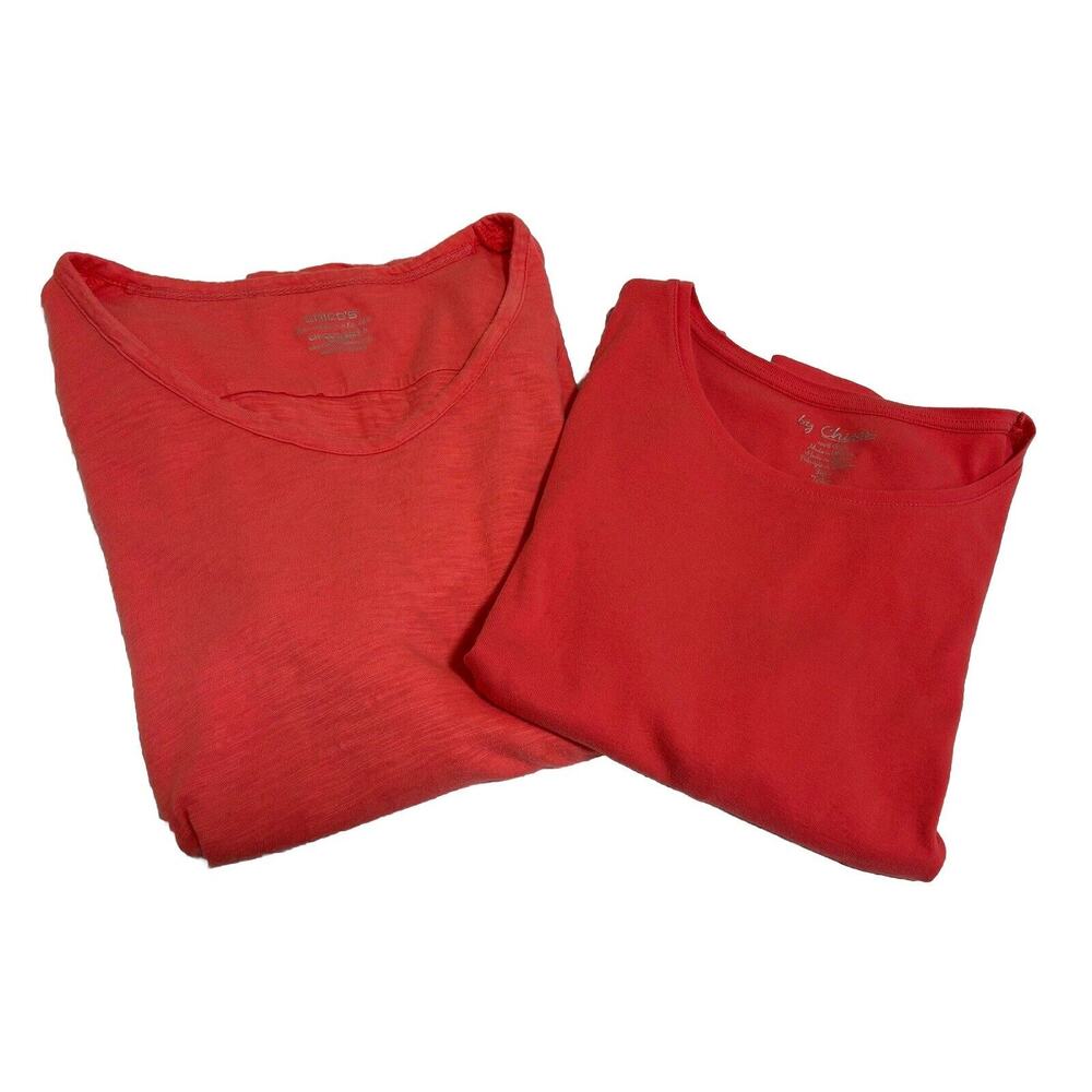 Lot Of 2 Chicos T-shirt’s Coral Casual Layering Loungewear Women’s Size 2 Large